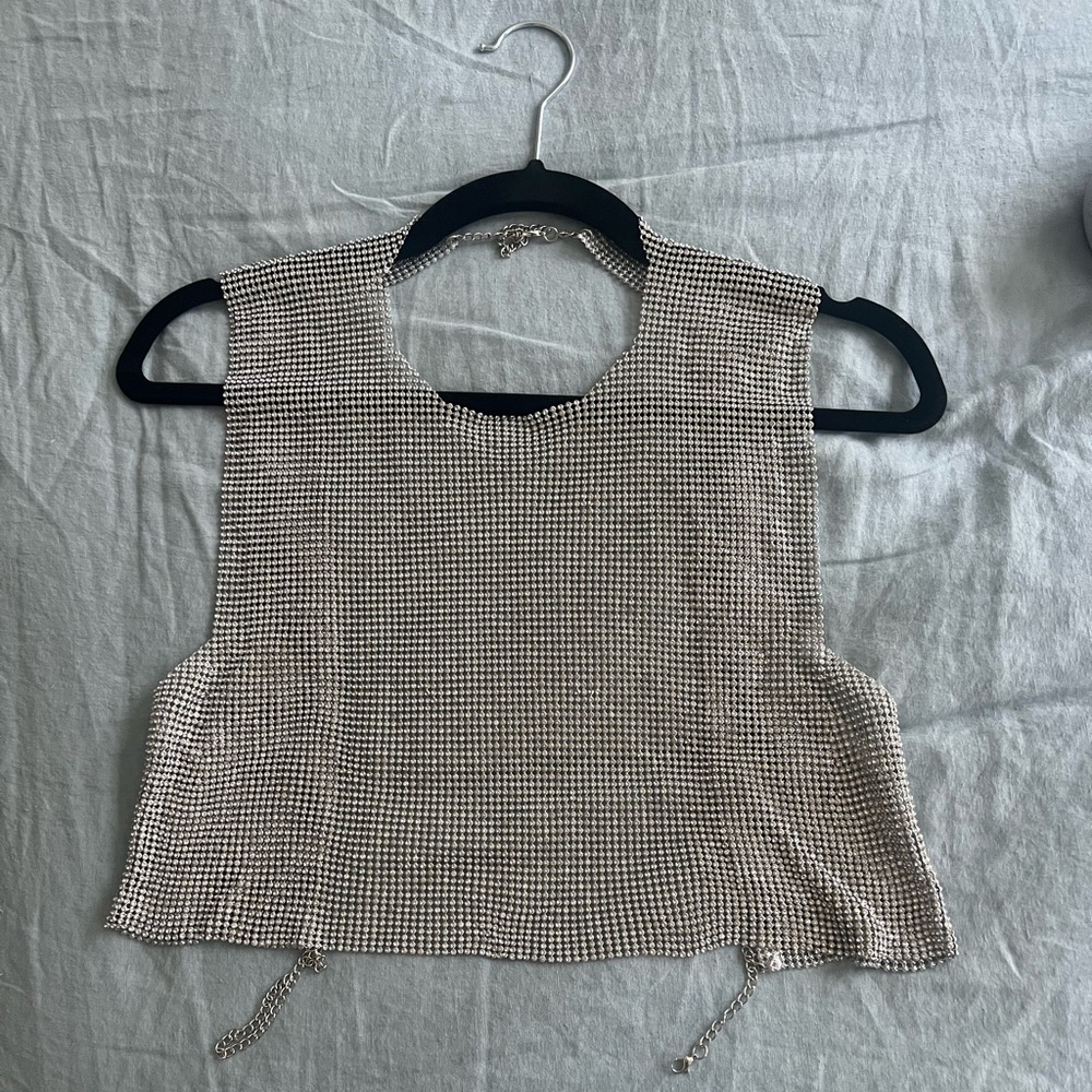 ZARA Rhinestone Open Back Top | Silver - Picture 9 of 12